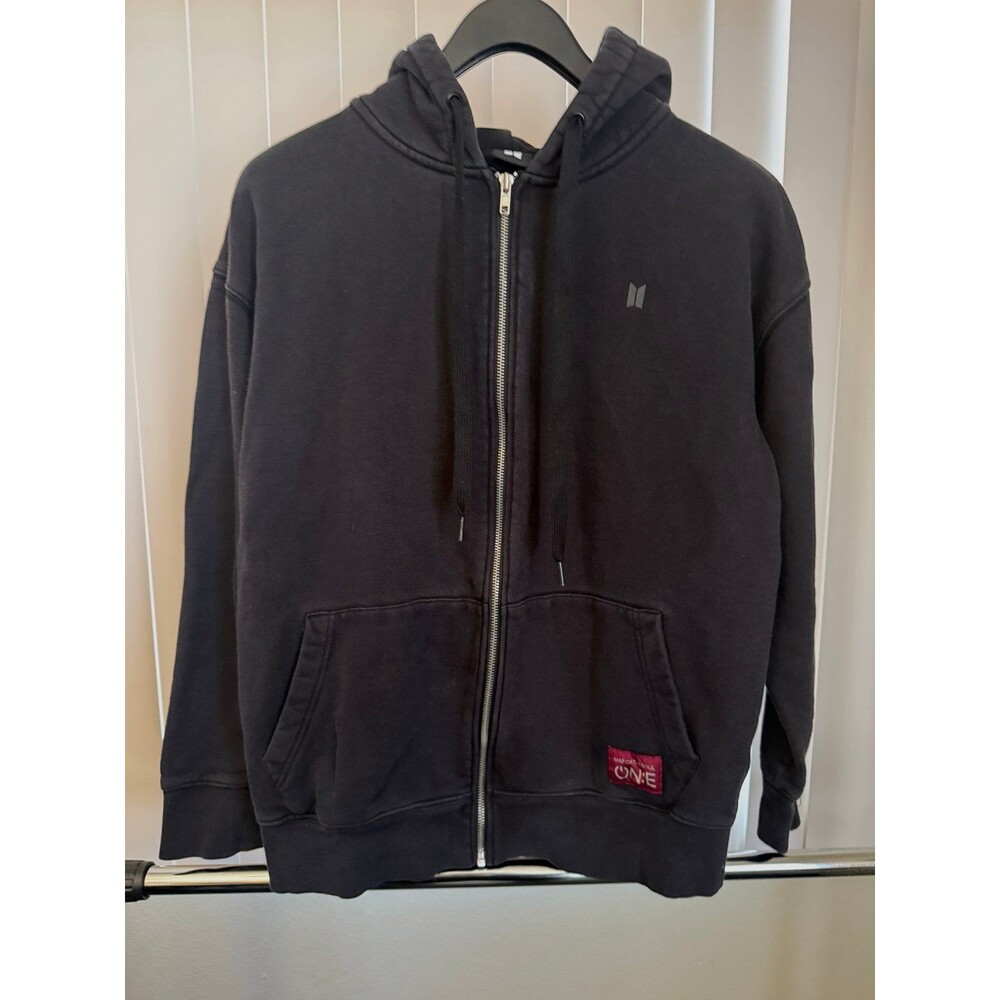 Men’s  2020 BTS Map Of The Soul Tour Concert Black Full Zip Hoodie Size Large